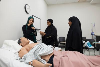 group of students practicing on a cpr dummy